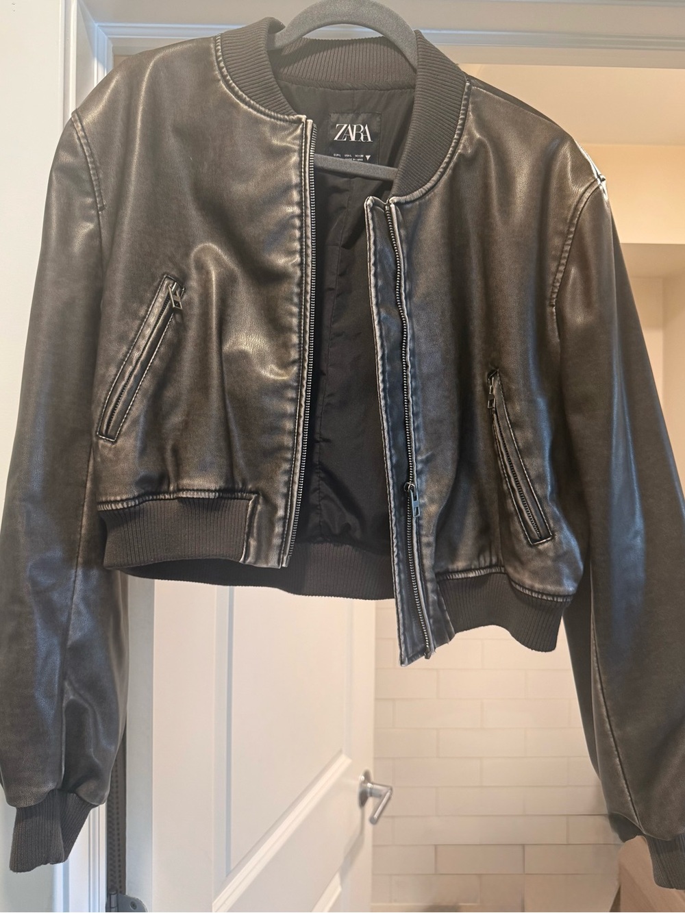 ZARA Brown-ish Faux Leather Bomber Jacket